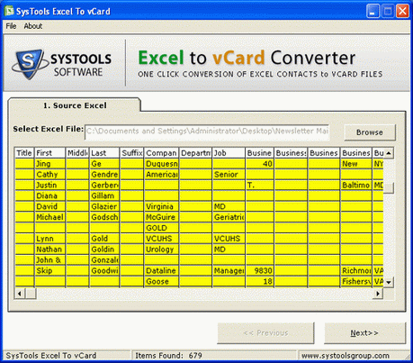 Click to view XLS to VCF Converter 1.3 screenshot